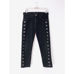 Zara | Black Jeans With Silver Heart Grommets